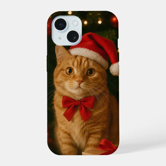 Santa Lint Kat iPhone 15 Hoesje (Achterkant)