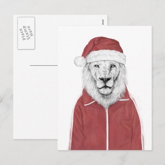 Santa lion feestdagenkaart (Voorkant / Achterkant)