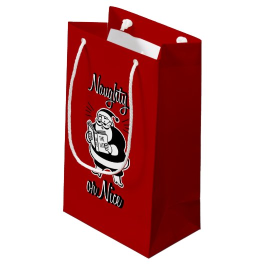 Santa List Naughty of Nice kerstcadeautas Klein Cadeauzakje (Achterkant Gekanteld)