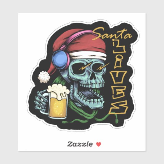 Santa Lives Skull ID857 Sticker (Vel)