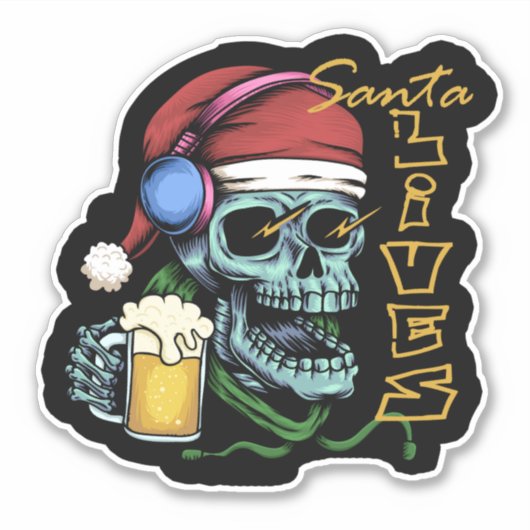 Santa Lives Skull ID857 Sticker (Voorkant)
