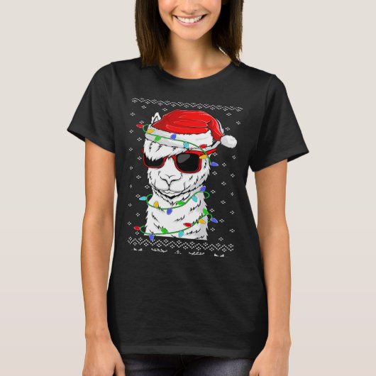 Santa Llama  Christmas Lights Ugly Llama Xmas T-shirt (Voorkant)