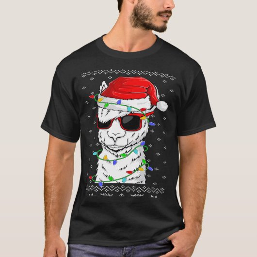 Santa Llama  Christmas Lights Ugly Llama Xmas T-shirt (Voorkant)