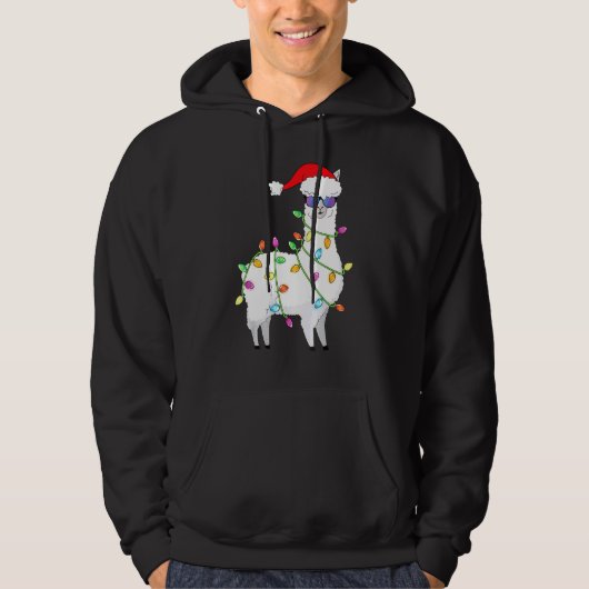 Santa Llama-kerstboomverlichting Llama-kerstmis Hoodie (Voorkant)