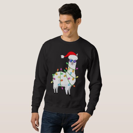 Santa Llama-kerstboomverlichting Llama-kerstmis Trui (Voorkant volledig)