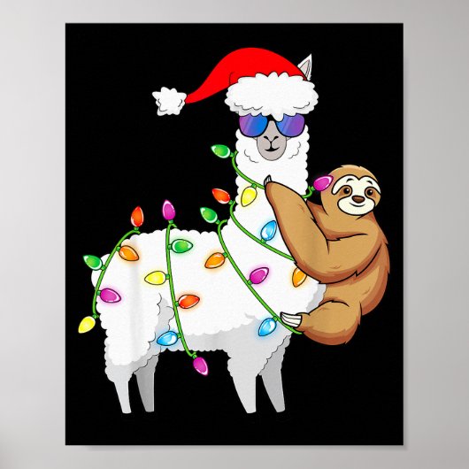 Santa Llama Xmas Funny Llama Sloth Christmas Poster (Voorkant)