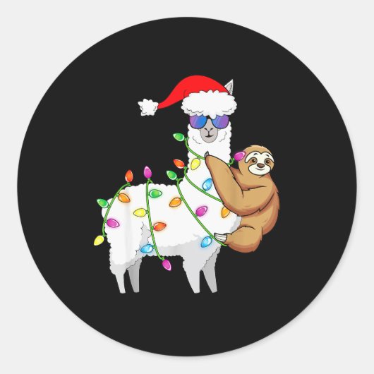 Santa Llama Xmas Funny Llama Sloth Christmas Ronde Sticker (Voorkant)