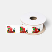 Santa Loading Sleigh White Ribbon Satijnen Lint (Spoel)