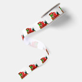 Santa Loading Sleigh White Ribbon Satijnen Lint (Achterkant)
