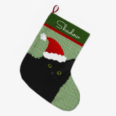 Santa Long Hair Black Cat Green Eyes Stocking Grote Kerstsok (Voorkant (Hangend))