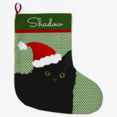 Santa Long Hair Black Cat Green Eyes Stocking Grote Kerstsok (Voorkant)