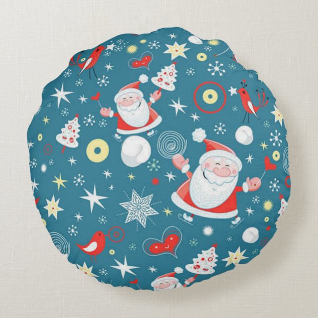 Santa Love Pattern Rond Kussen (Achterkant)
