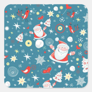 Santa Love Pattern Vierkante Sticker