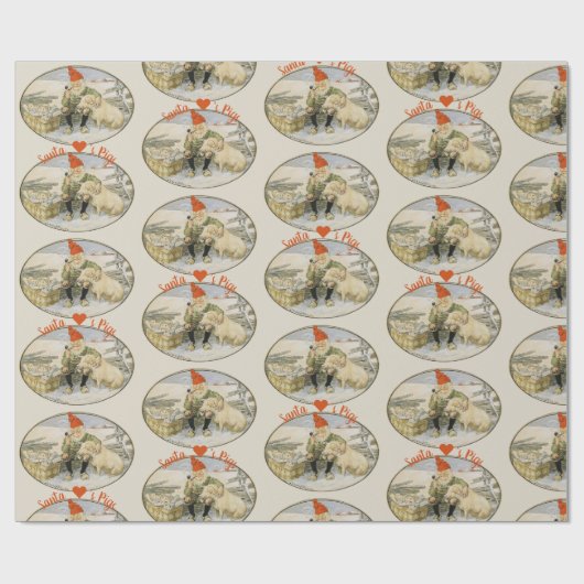Santa Loves Pigs Vintage Illustration Cadeaupapier (Vlak)