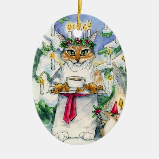 Santa Lucia kerstkat-versiering Keramisch Ornament (Voorkant)