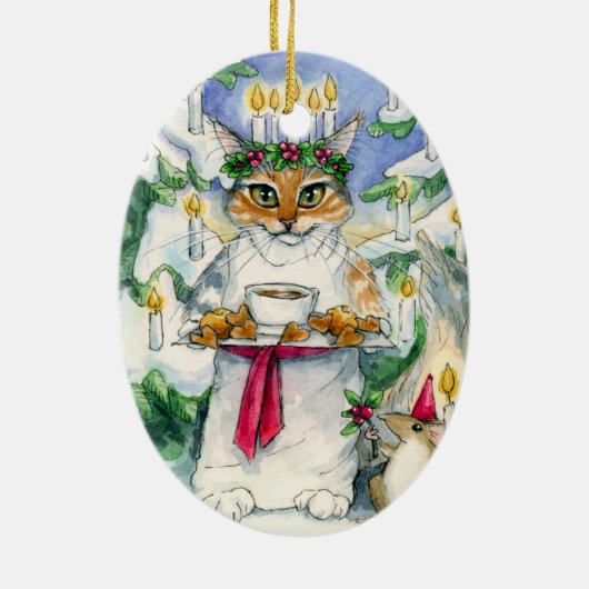 Santa Lucia kerstkat-versiering Keramisch Ornament (Achterkant)