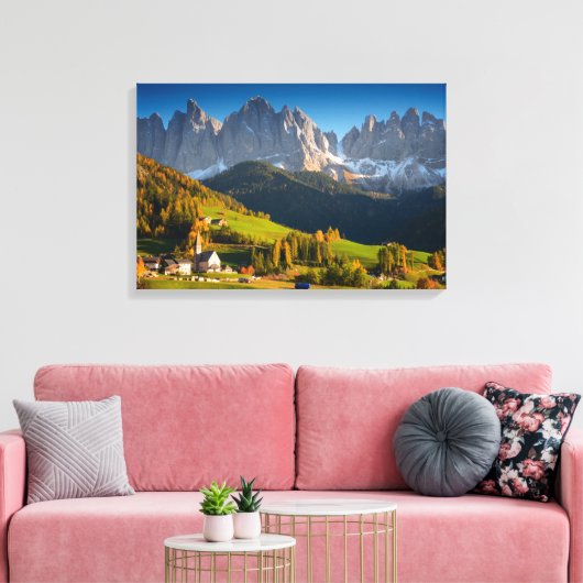 Santa Maddalena bergdorp in herfstdoek Canvas Afdruk (Insitu (Woonkamer))