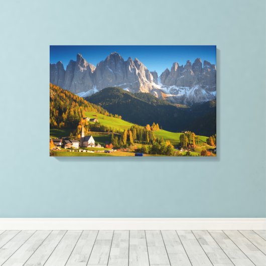 Santa Maddalena bergdorp in herfstdoek Canvas Afdruk (Insitu (Houten vloer))