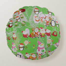 Santa Magical Green New Year Rond Kussen