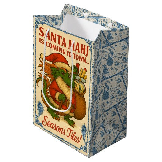 Santa Mahj Gift Bag Medium Cadeauzakje (Voorkant Gekanteld)