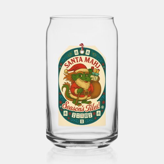 Santa Mahj Pint Glass - Cheers! Blikvorm Glas (Voorkant)