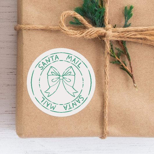 Santa Mail Post Stempel met Boog Kerstmis Ronde Sticker