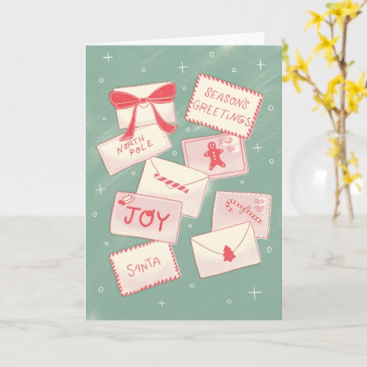 Santa Mail Season's Greetings Christmas Kaart (Gele Bloem)