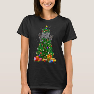Santa Maine Coon Kat Kerstboom Licht Xmas T-shirt