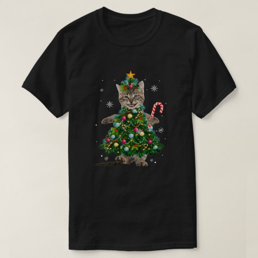Santa Maine Coon met kerstboomklep Licht Funny Xm T-shirt (Design voorkant)
