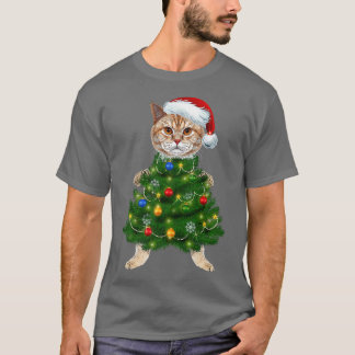 Santa Maine Coon met kerstboomklep Licht Funny Xm T-shirt