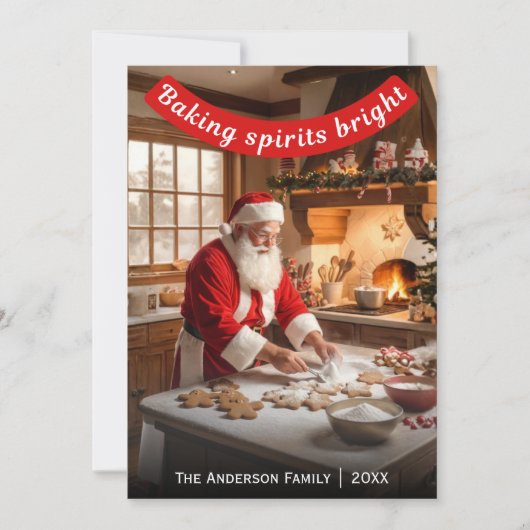 Santa Making Gingerbread Baking Spirits Bright Feestdagenkaart (Voorkant)
