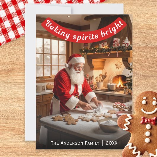 Santa Making Gingerbread Baking Spirits Bright Feestdagenkaart