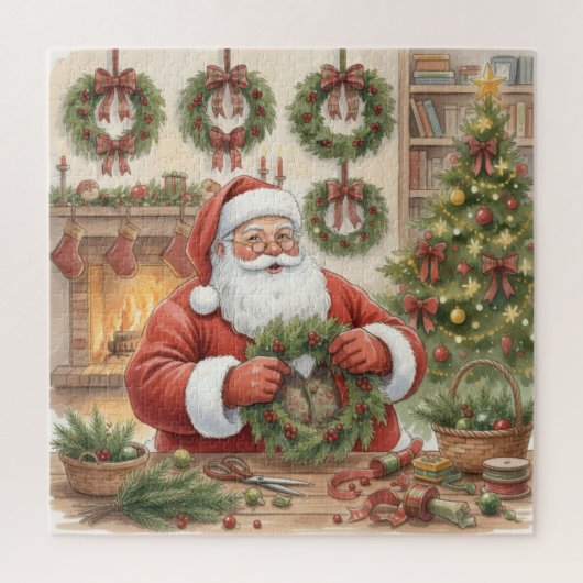 Santa Making Wreaths Christmas Legpuzzel (Verticaal)