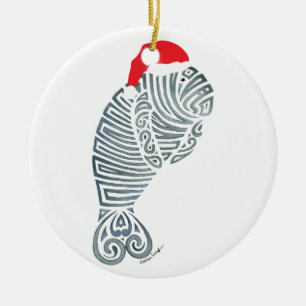 Santa Manatee Keramisch Ornament