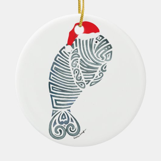 Santa Manatee Keramisch Ornament (Voorkant)