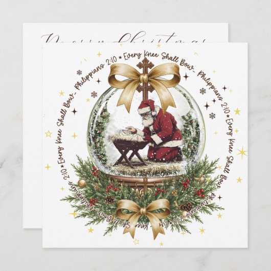 Santa & Manger Christmas Card with Scripture (Voorkant / Achterkant)