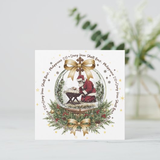 Santa & Manger Christmas Card with Scripture  (Staand voorkant)