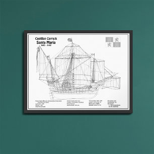 Santa Maria - Blauwdrukplannen voor schepen BD Foto Afdruk