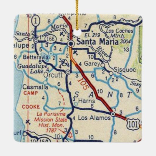 Santa Maria CA  Map Keramisch Ornament (Achterkant)