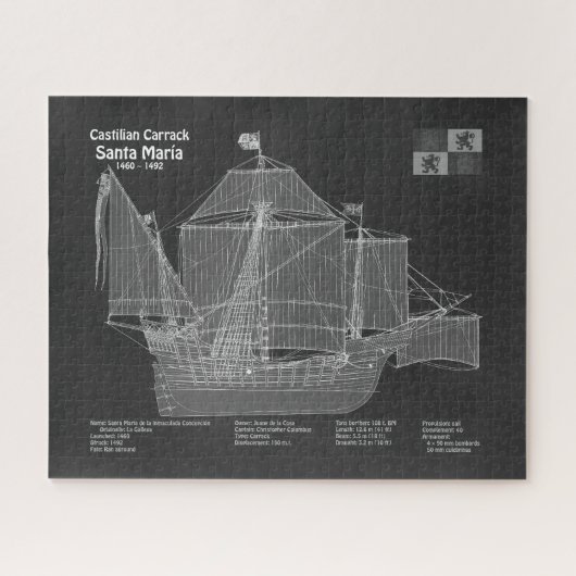 Santa Maria - scheepsblauwdrukplannen PBD Legpuzzel (Horizontaal)
