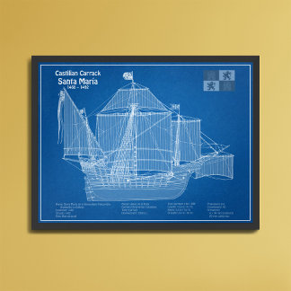Santa Maria - Schip Blauwdruk Plannen ABD Foto Afdruk