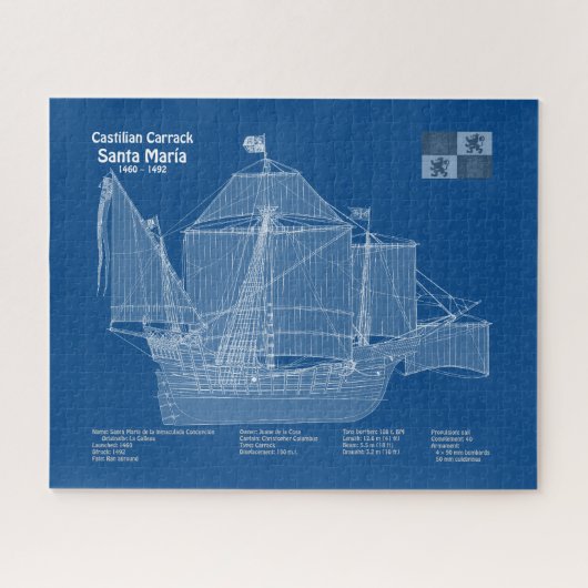 Santa Maria - Schip Blauwdruk Plannen ABD Legpuzzel (Horizontaal)