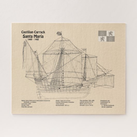 Santa Maria - Schip Blauwdruk Plannen SD Legpuzzel (Horizontaal)