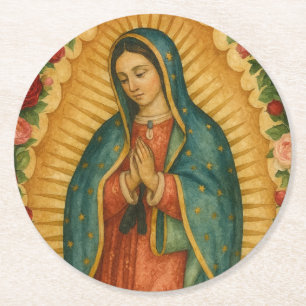 Santa Maria, Virgen de Guadalupe Moeder Maria Roze Ronde Kartonnen Onderzetter