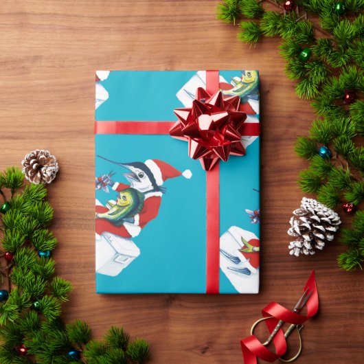 Santa Marlin on teal Cadeaupapier (Feestdagen Geschenken)