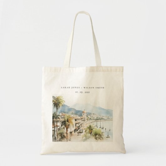 Santa Marta Colombia Watercolor Landscape Wedding Tote Bag (Voorkant)