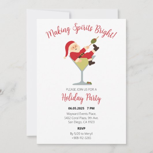 Santa Martini Christmas Party Invite Kaart (Voorkant)