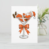Santa Martini Coquette Girly Christmas Bow Festive Feestdagenkaart (Staand voorkant)