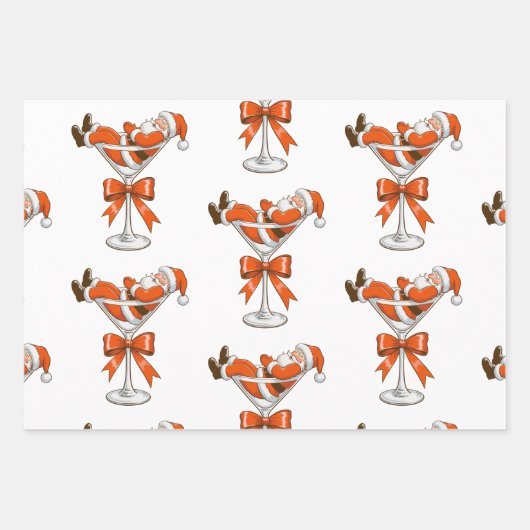 Santa Martini Coquette Girly Christmas Bow Festive Inpakpapier Vel (Voorkant)