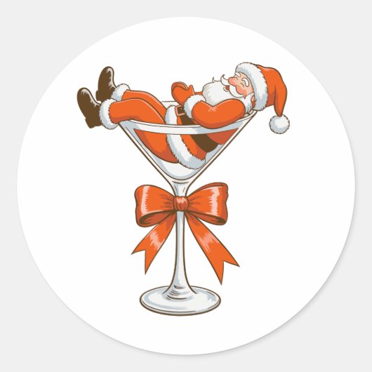 Santa Martini Coquette Girly Christmas Bow Festive Ronde Sticker (Voorkant)